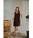 Freequent FQLAVA donkerbruine linnenmix dames midi jurk met decoratieve rugknopen