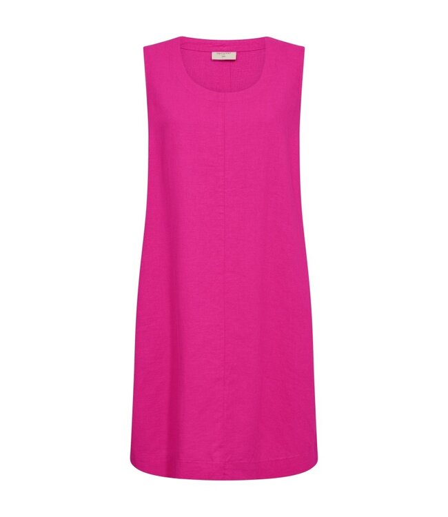 Freequent FQLAVA felroze linnenmix dames mouwloze jurk met decoratieve rugknopen