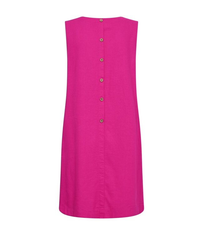 Freequent FQLAVA felroze linnenmix dames mouwloze jurk met decoratieve rugknopen