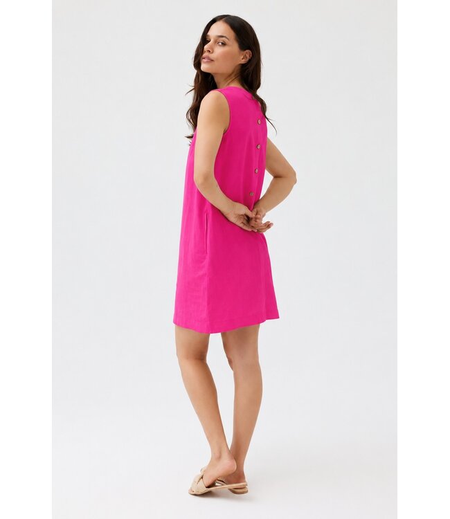 Freequent FQLAVA felroze linnenmix dames mouwloze jurk met decoratieve rugknopen