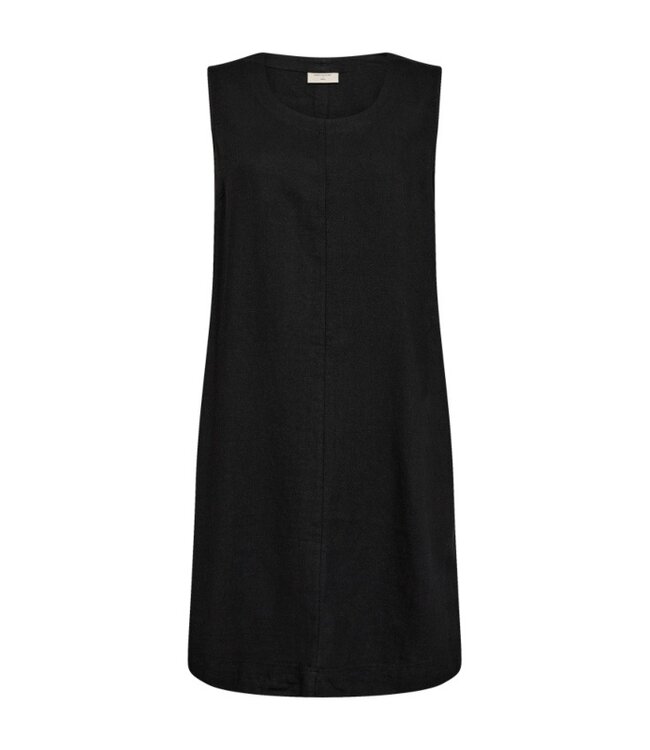 Freequent FQLAVA zwarte linnenmix dames mouwloze jurk met decoratieve rugknopen