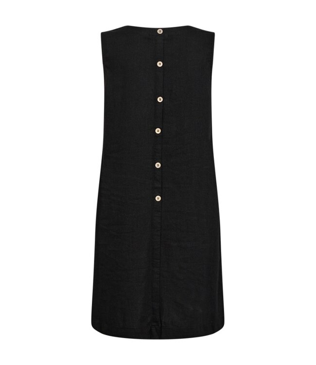 Freequent FQLAVA zwarte linnenmix dames mouwloze jurk met decoratieve rugknopen