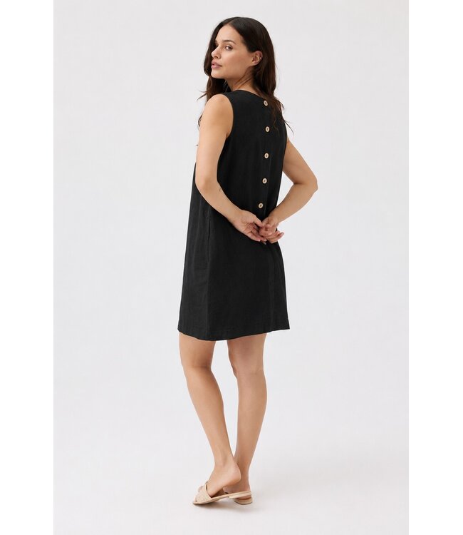 Freequent FQLAVA zwarte linnenmix dames mouwloze jurk met decoratieve rugknopen
