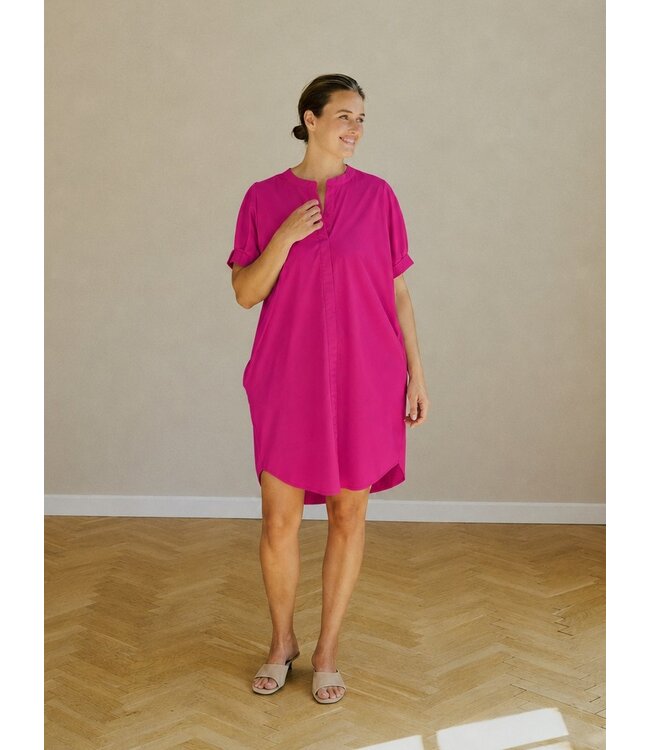 Freequent FQXENIA fuchsia paarse dames jurk met korte ballonmouwen