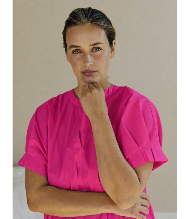 Freequent FQXENIA fuchsia paarse dames jurk met korte ballonmouwen
