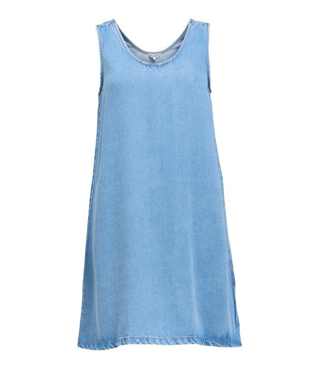 Object OBJFRAME lichtblauwe mouwloze denim jurk