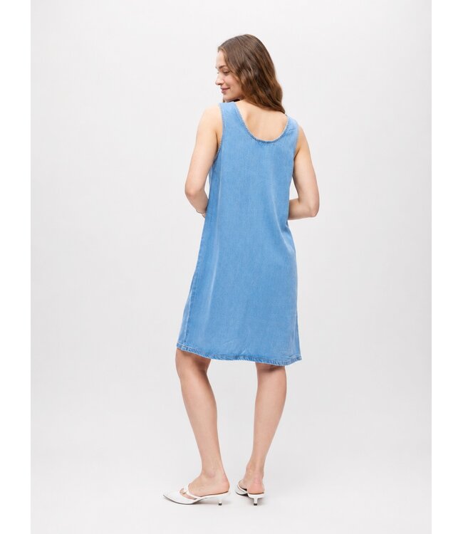 Object OBJFRAME lichtblauwe mouwloze denim jurk
