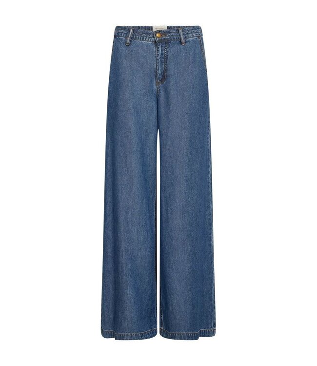 Freequent FQMILO Broek Medium Blue Denim van Lyocell – Wijde Denim Broek met Elastische Taille