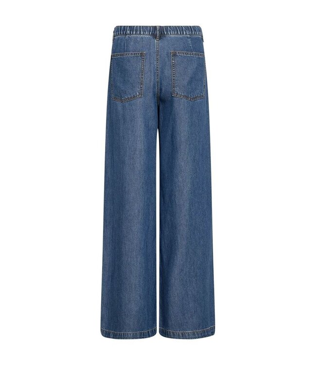 Freequent FQMILO Broek Medium Blue Denim van Lyocell – Wijde Denim Broek met Elastische Taille