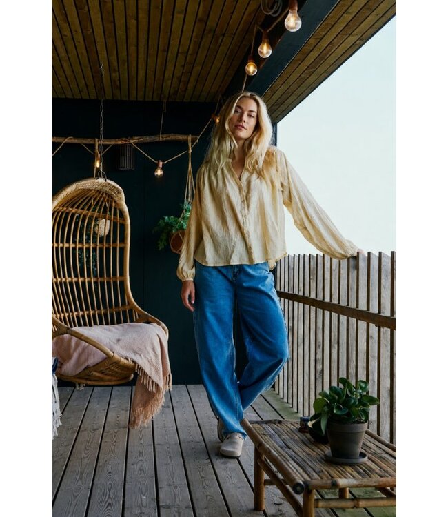 Freequent FQMILO Broek Medium Blue Denim van Lyocell – Wijde Denim Broek met Elastische Taille