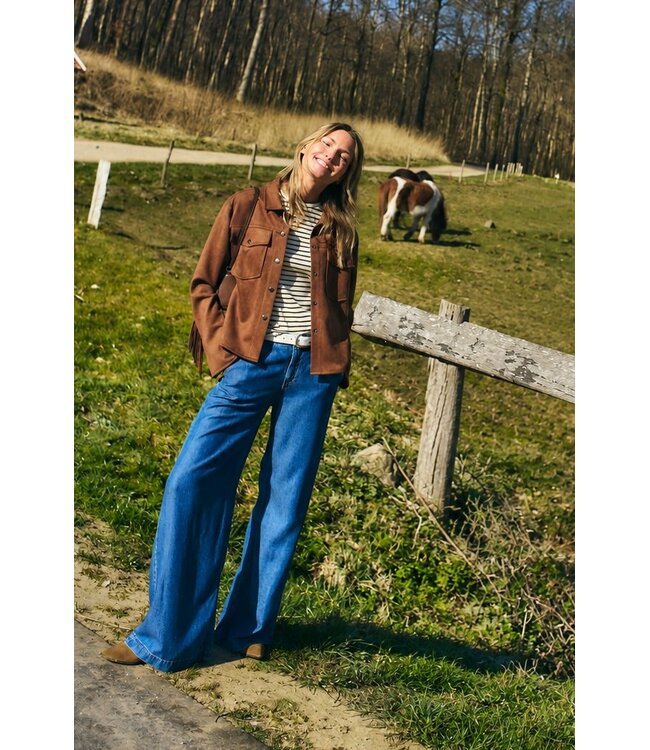Freequent FQMILO Broek Medium Blue Denim van Lyocell – Wijde Denim Broek met Elastische Taille