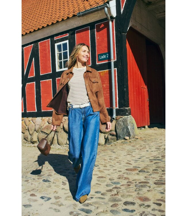 Freequent FQMILO Broek Medium Blue Denim van Lyocell – Wijde Denim Broek met Elastische Taille