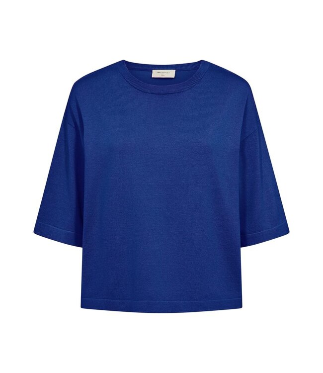Freequent FQCONNY fijngebreide dames pullover blauw met halflange mouwen
