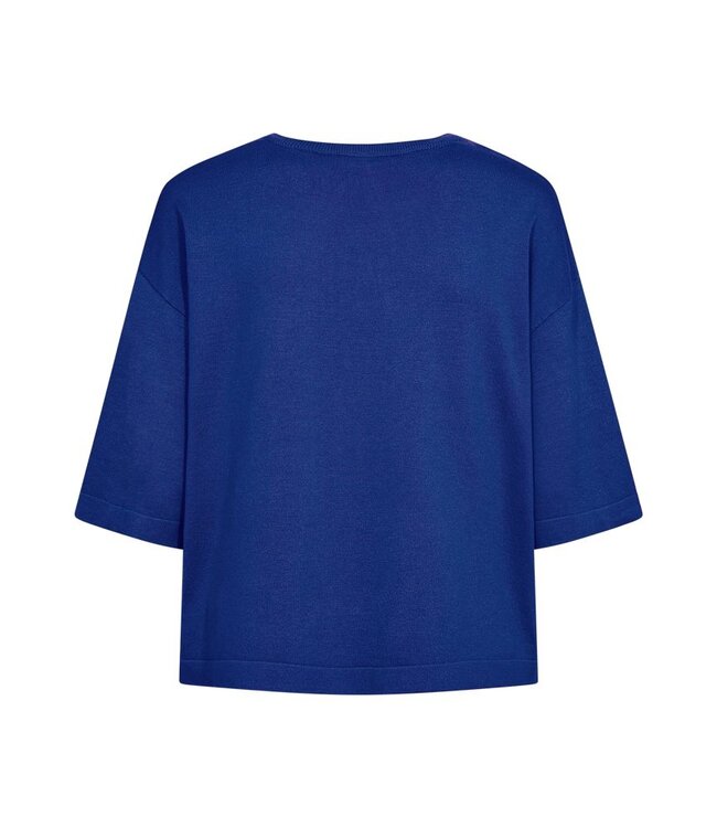 Freequent FQCONNY fijngebreide dames pullover blauw met halflange mouwen