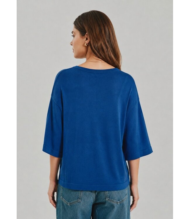 Freequent FQCONNY fijngebreide dames pullover blauw met halflange mouwen
