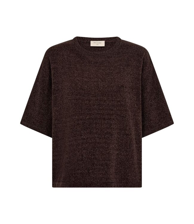 Freequent FQTEMPO fijngebreide dames pullover in Mole met korte mouwen