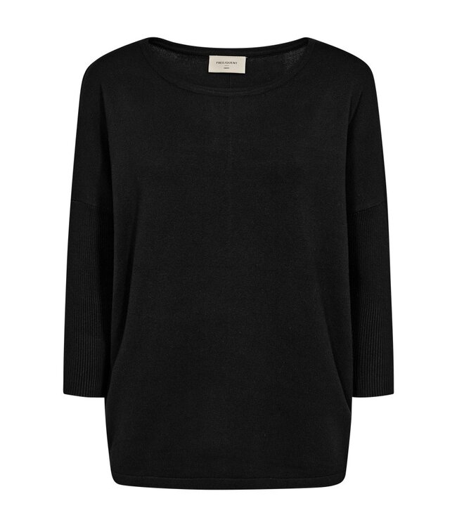 Freequent FQJONE dames pullover Black met 3/4-mouwen en losse pasvorm