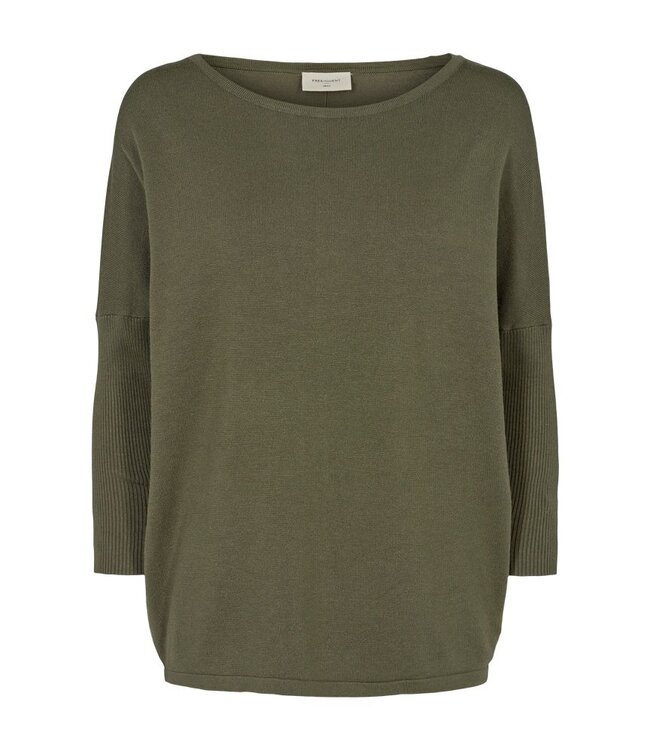 Freequent FQJONE dames pullover Olive Night met 3/4-mouwen en losse pasvorm