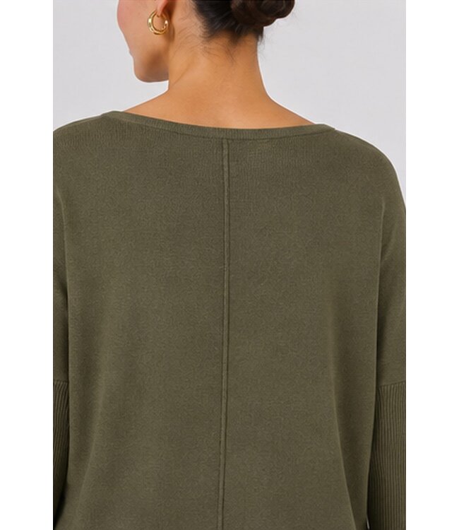 Freequent FQJONE dames pullover Olive Night met 3/4-mouwen en losse pasvorm