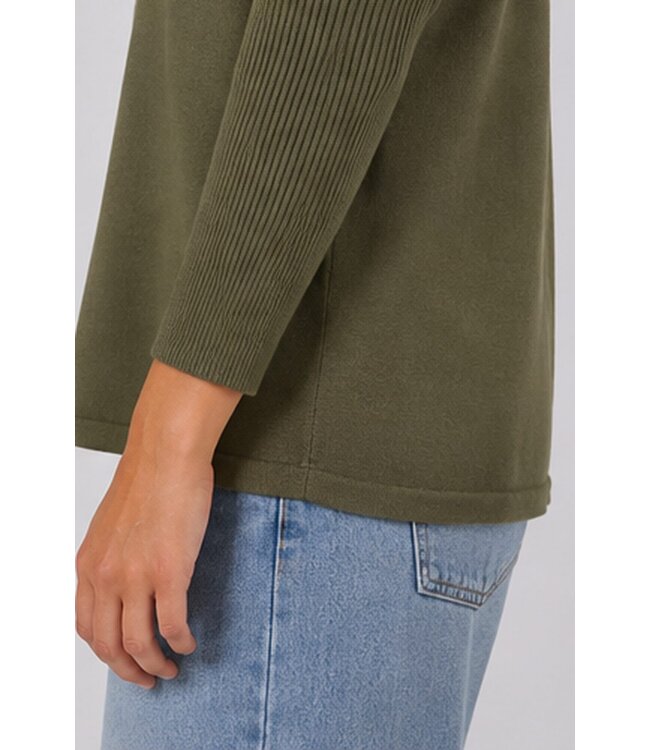 Freequent FQJONE dames pullover Olive Night met 3/4-mouwen en losse pasvorm