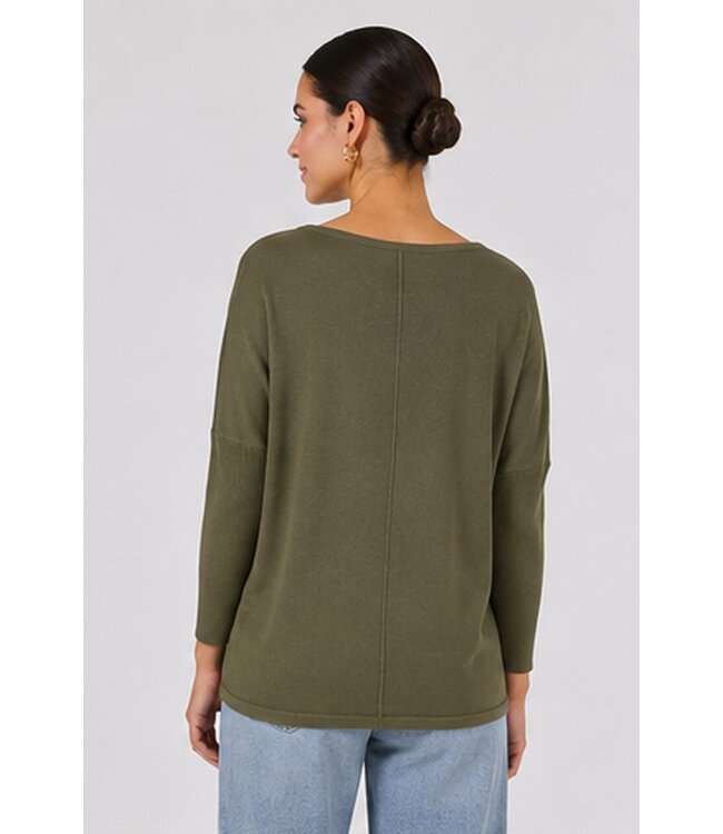 Freequent FQJONE dames pullover Olive Night met 3/4-mouwen en losse pasvorm