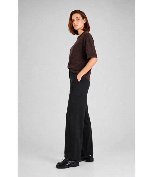 Freequent FQNANNI damesbroek Black met hoge taille en wijde pijpen