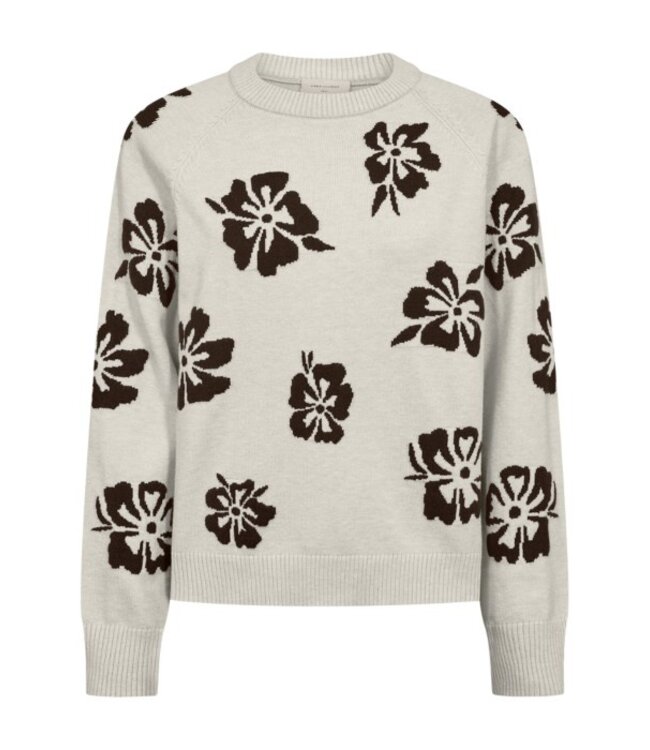 Freequent FQALPI damespullover Moonbeam met bruine bloemenprint en zachte knit