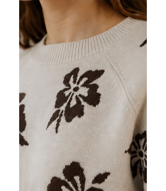 Freequent FQALPI damespullover Moonbeam met bruine bloemenprint en zachte knit
