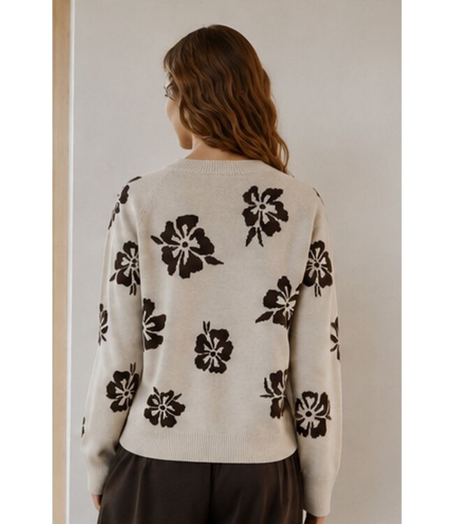 Freequent FQALPI damespullover Moonbeam met bruine bloemenprint en zachte knit