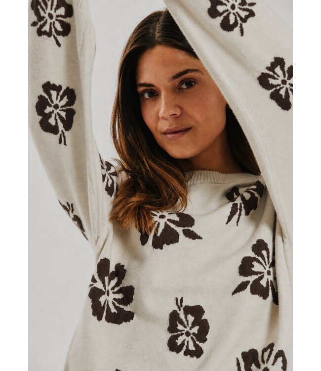 Freequent FQALPI damespullover Moonbeam met bruine bloemenprint en zachte knit