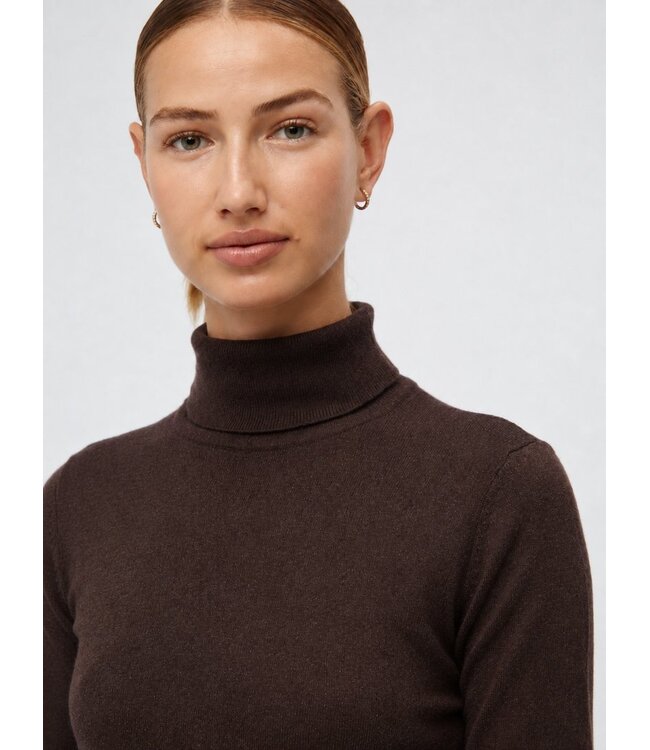 Object OBJTHESS Rollneck Pullover Seal Brown – Dames trui met rolkraag