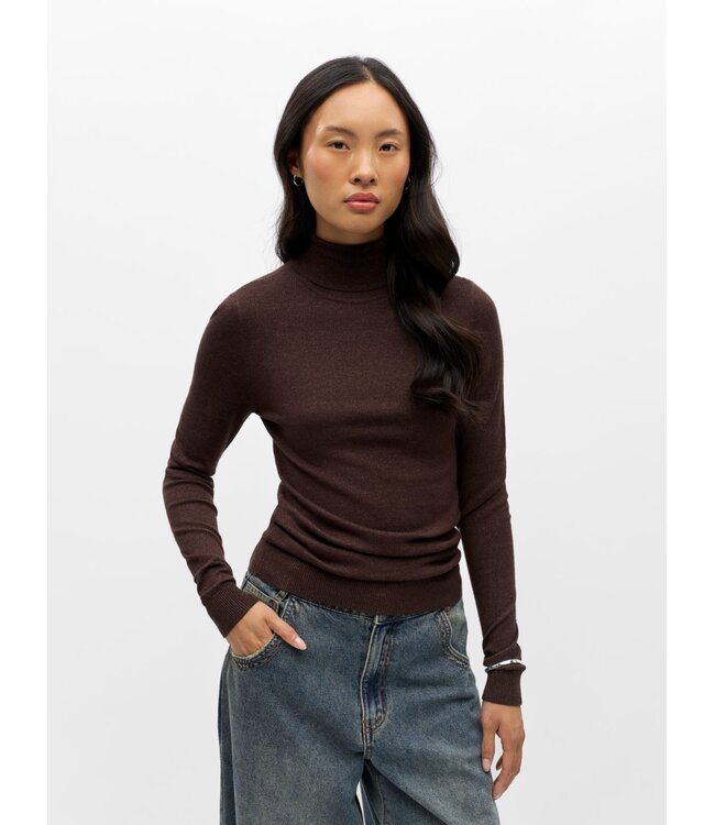 Object OBJTHESS Rollneck Pullover Seal Brown – Dames trui met rolkraag