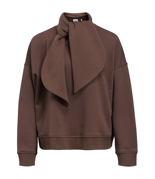 Object OBJARINA OZ Tie Sweatshirt Seal Brown – Dames sweater met sjaal