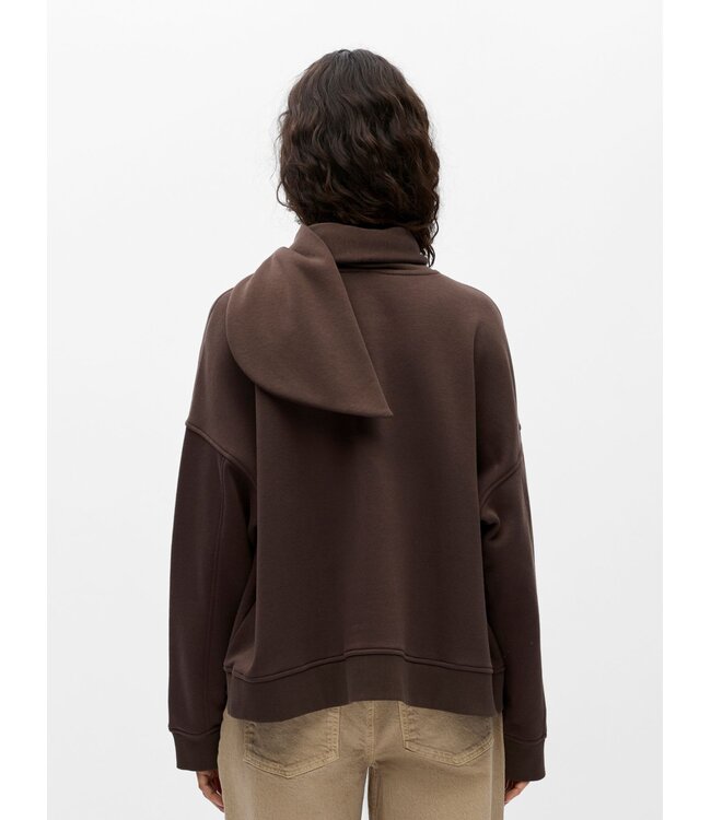 Object OBJARINA OZ Tie Sweatshirt Seal Brown – Dames sweater met sjaal