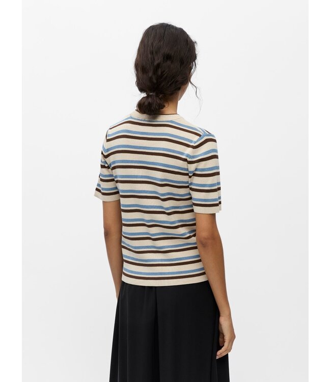 Object OBJESTER Knit Pullover Sandshell Blue Shadow/Carafe – Gestreepte Gebreide Top