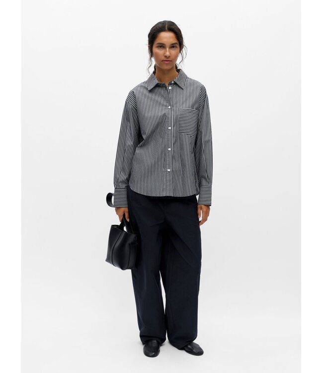 Object OBJZILA RE Shirt Black White – Gestreepte Blouse met Relaxed Fit