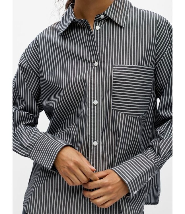 Object OBJZILA RE Shirt Black White – Gestreepte Blouse met Relaxed Fit