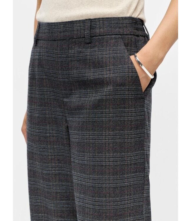 Object OBJLISA Wide Pant AOP Dark Grey Melange Blue/Brown – Dames broek met wijde pijpen