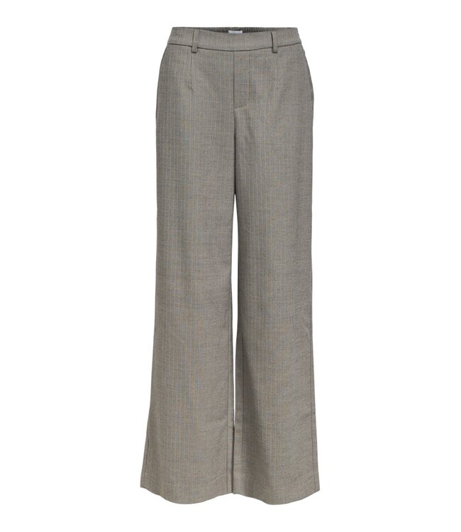 Object OBJLISA Wide Pant AOP Grey Thin Beige – Dames broek met wijde pijpen