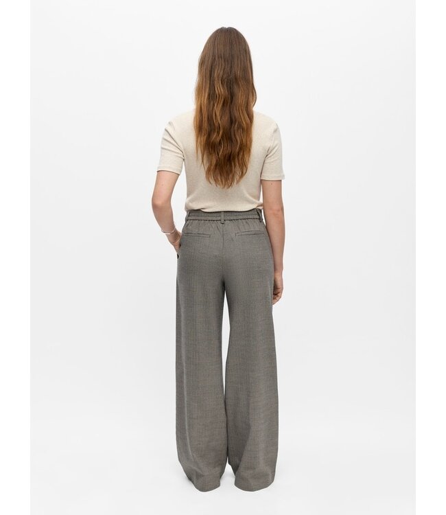 Object OBJLISA Wide Pant AOP Grey Thin Beige – Dames broek met wijde pijpen