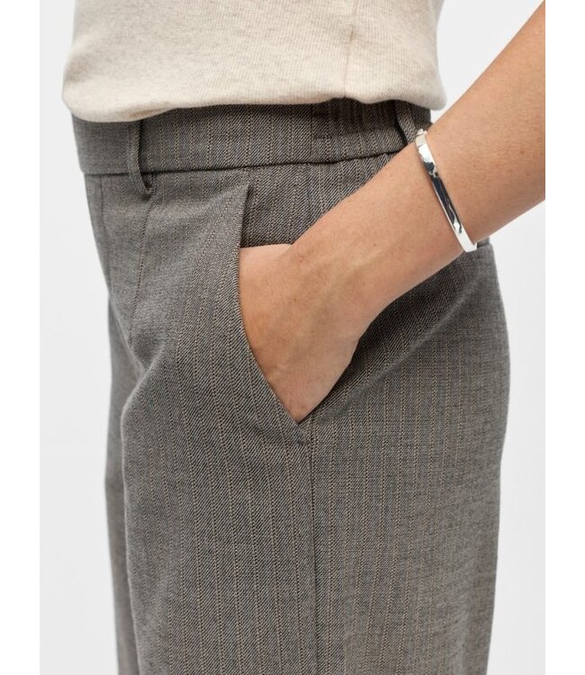Object OBJLISA Wide Pant AOP Grey Thin Beige – Dames broek met wijde pijpen
