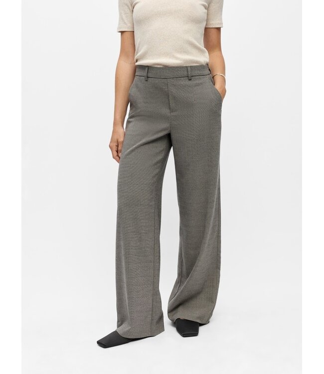 Object OBJLISA Wide Pant AOP Grey Thin Beige – Dames broek met wijde pijpen