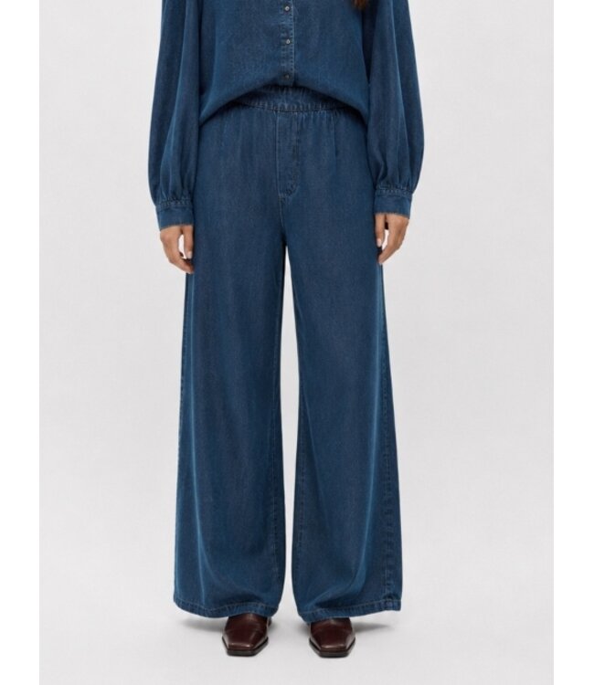 Object OBJFRAME Lisa Wide Pant Dark Blue Denim Rinse Wash – Dames broek met wijde pijpen