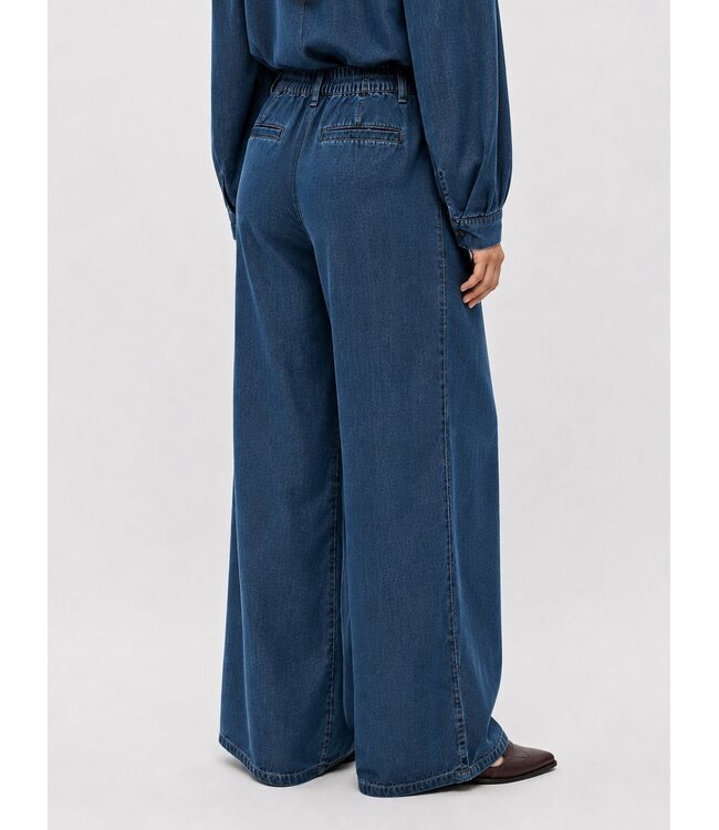 Object OBJFRAME Lisa Wide Pant Dark Blue Denim Rinse Wash – Dames broek met wijde pijpen