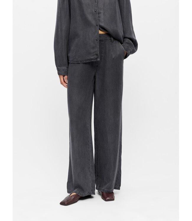 Object OBJFRAME Lisa Wide Pant Black Washed – Dames wide leg broek in denim look