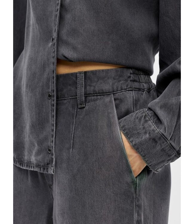 Object OBJFRAME Lisa Wide Pant Black Washed – Dames wide leg broek in denim look