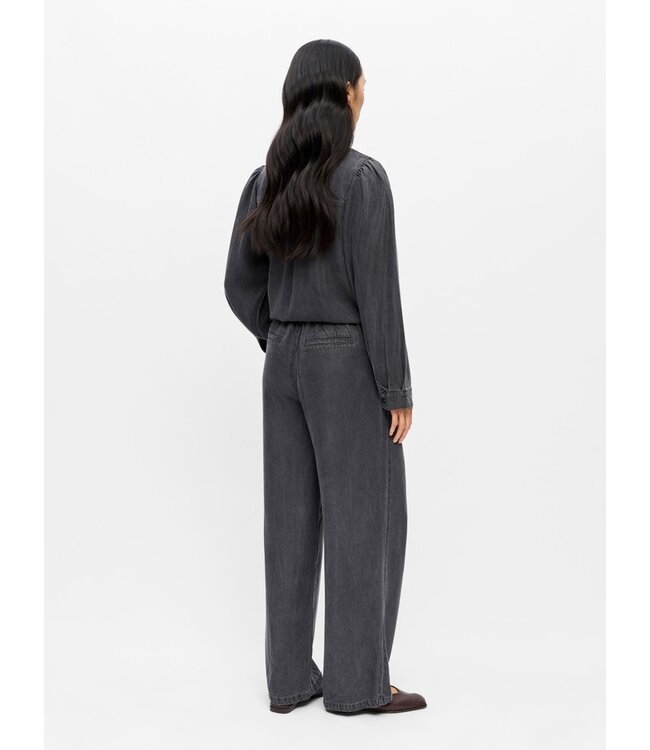 Object OBJFRAME Lisa Wide Pant Black Washed – Dames wide leg broek in denim look