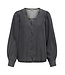 Object OBJFRAME V-Neck Top Black Washed – Dames blouse in washed denim look