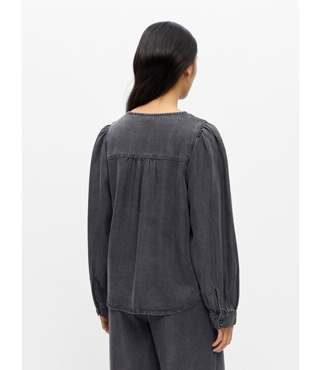 Object OBJFRAME V-Neck Top Black Washed – Dames blouse in washed denim look