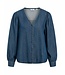 Object OBJFRAME V-Neck Top Dark Blue Denim Rinse Washed – Dames blouse in denim look